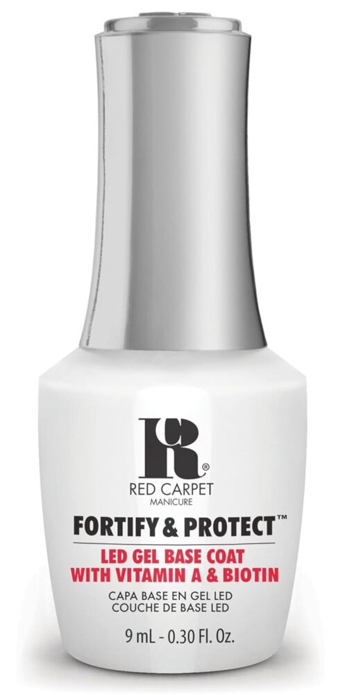 Red Carpet Manicure Fortify & Protect LED Gel Base Coat with Vitamin A & Biotin, Long-Lasting Gel Nail Base Coat for Strong, Protects from Brittleness