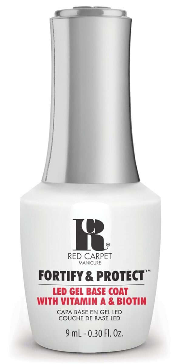 Red Carpet Manicure Fortify & Protect LED Gel Base Coat with Vitamin A & Biotin, Long-Lasting Gel Nail Base Coat for Strong, Protects from Brittleness