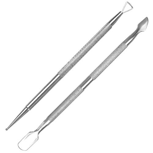 2PCS Premium Nail Design Tools, Professional Stainless Steel Cuticle Pusher, Nail Scraper, Nail Dotting Pen(Diameter 0.07inchs) and Triangle Gel Nail Polish Removal Tool for Women