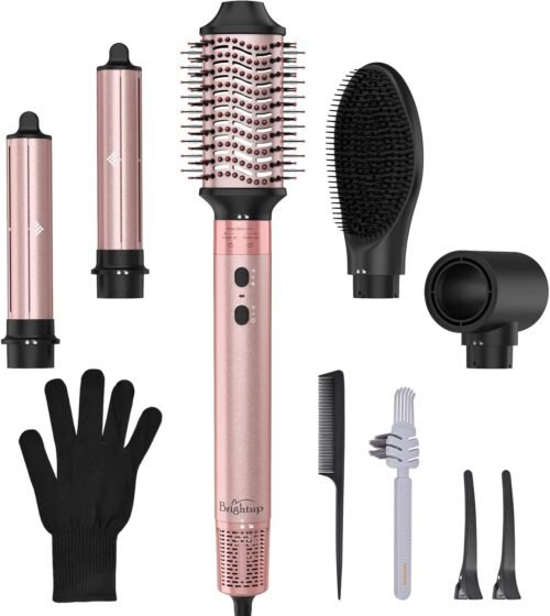 Brightup Air Styler, Professional Hair Dryer Brush with 110,000 RPM High-Speed Negative Ionic Blow Dryer, Auto Wrap Curlers, Multi Hair Styler for Fast Drying Styling Curling Straightening Volumizing