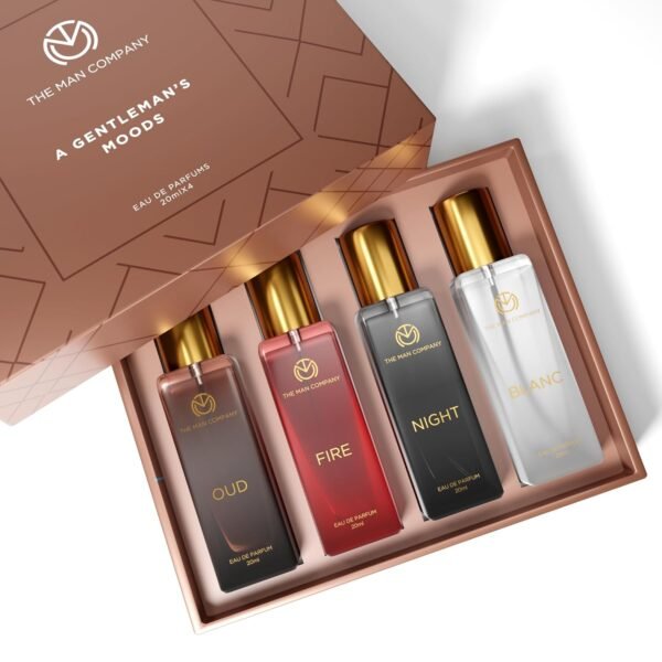 The Man Company Specially Curated Perfume Gift Set for Men 4 * 20ml – A Gentleman’s Moods | Premium Long-Lasting Fragrance | Luxury EAU DE Parfum | Night for Date |Blanc for Office|Fire for Party