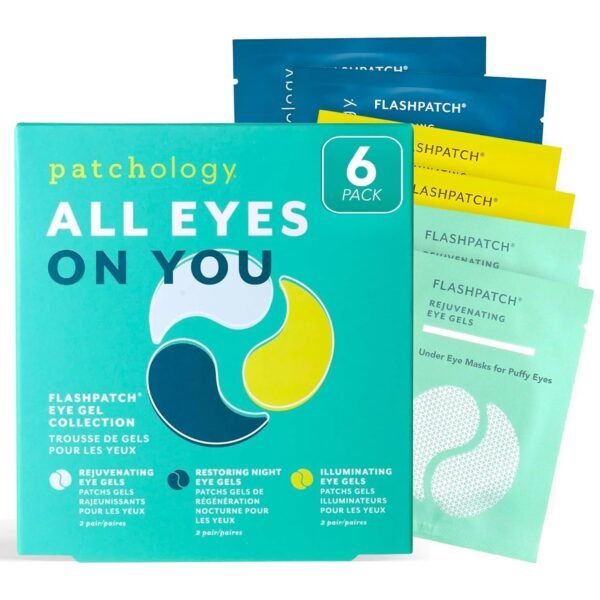 Patchology All Eyes On You Under Eye Mask – Retinol, Collagen & Green Tea Infused – Eye Gels for Dark Circles, Puffiness, & Wrinkles, Eye Patches for Night, Beauty Travel, Reduce Puffy Eyes (6 Pairs)