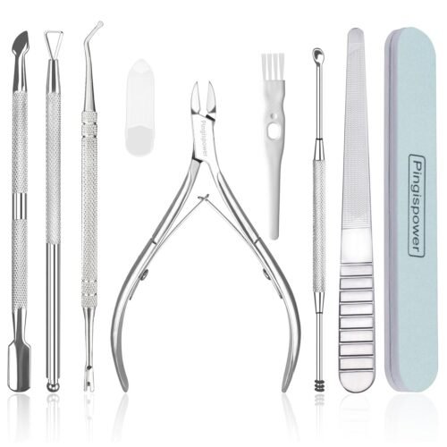 Cuticle Trimmer with Cuticle Pusher Set, 9PCS Professional Cuticle Remover Cuticle Nippers＆Cuticle Cutter, Premium Stainless Steel Durable Manicure Tools Kit for Toenails and Fingernails
