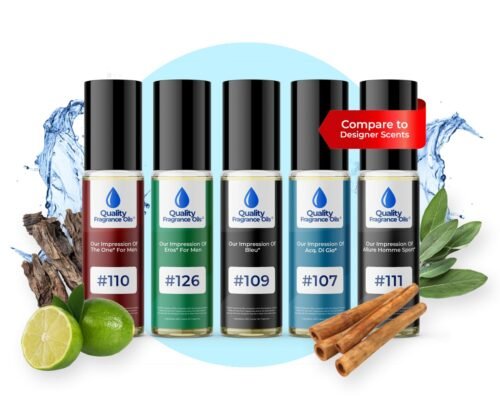 Men’s Top 5 Cologne Impressions (Generic Versions of Designer Fragrance) Sampler Gift Set of 5 10ml Roll-ons, Long-lasting oils