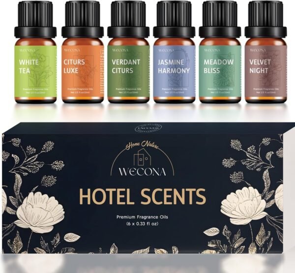Premium Hotel Fragrance Oil Collection for Diffusers, Essential Oils for Diffusers for Home, Hotel Diffuser Fragrance Oils,Spa & Candle Making, White Tea, Citrus Luxe, Velvet Night and More – 6x10ml
