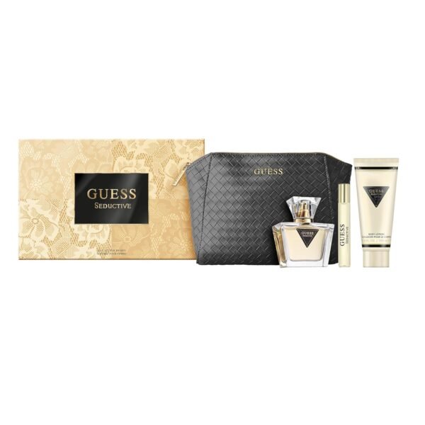 GUESS Seductive Women Eau de Toilette 4 Piece Gift Set – Perfume Spray 2.5 Fl. Oz., Travel Size Perfume Spray 0.5 Fl. Oz., 3.4 Fl. Oz. Body Lotion, & Pouch