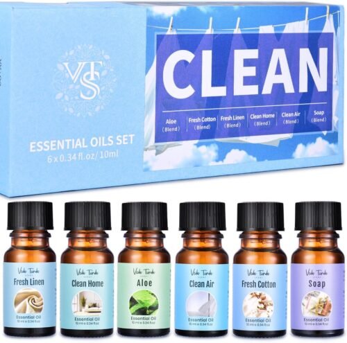 Clean Essential Oils Set, Premium Fragrance Oil for Diffuser, Candle & Soap Making Scents – Fresh Cotton, Fresh Linen, Soap, Clean Home, Clean Air, Aloe