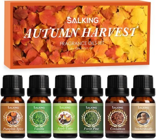 SALKING Autumn Fragrance Oils, Premium Fall Essential Oils for Diffuser, Scented Oils Gift Set for Soap Candle Making Scents – Cinnamon, Pumpkin Spice, Apple Cider, Vanilla, Forest Pine, Snickerdoodle