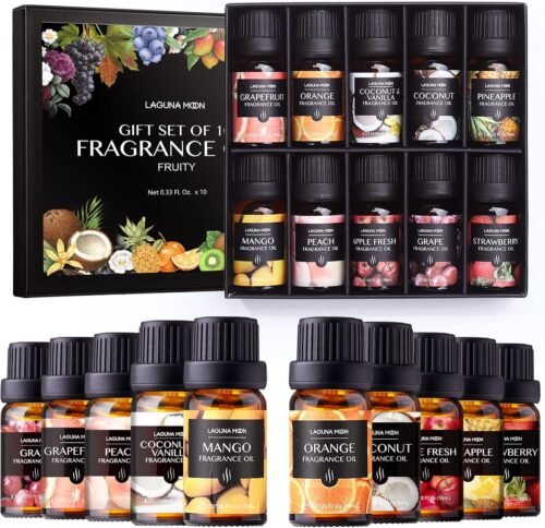 Fragrance Oil Set – Premium Grade 10 Pcs Scented Oils for Candle Making, Soap Scents, Aroma Beads, Bath Bombs, Perfume & Flavoring Oil for Lip Gloss – Essential Oils with Fruity Scents (10ml)